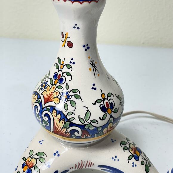 Vintage French Floral Painted Table Lamp R Delarue Cottage Prairie Boho Country - Picture 3 of 12